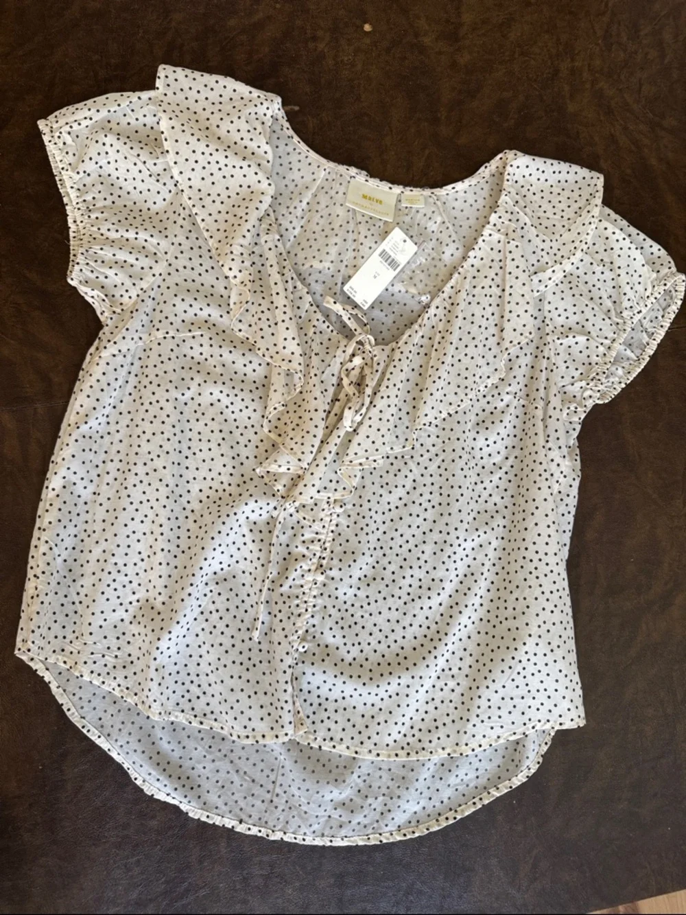 Anyhropologie Maeve Cream puff sleeve Ruffle Tie-Front Polka Dot Blouse M